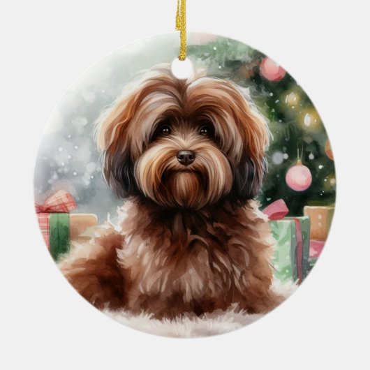 Zoete bruine Havanese Hond Kerstmis Keramisch Ornament (Achterkant)