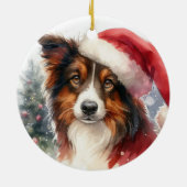 Zoete bruine rand Collie Santa Hat Kerstmis Keramisch Ornament (Achterkant)