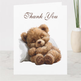 Zoete bruine teddybeer slapende baby bedankkaart