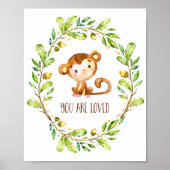 Zoete Bruine Waterverf Aap Je Wordt Bemind Poster (Voorkant)