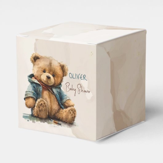 Zoete bruine waterverf teddybeer Baby shower Bedankdoosjes (Voorkant Zijde)