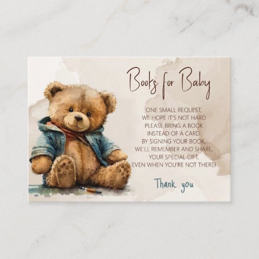Zoete bruine waterverf teddybeer Baby shower Informatiekaartje (Voorkant)