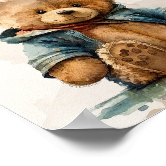 Zoete bruine waterverf teddybeer Baby shower Poster (Hoek)