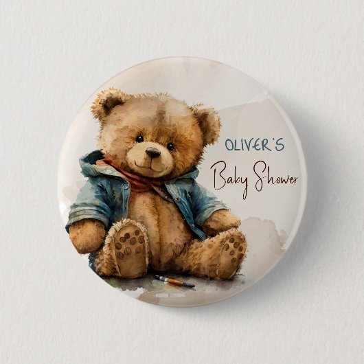 Zoete bruine waterverf teddybeer Baby shower Ronde Button 5,7 Cm (Voorkant)