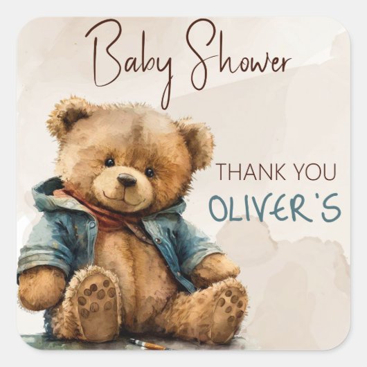 Zoete bruine waterverf teddybeer Baby shower Vierkante Sticker (Voorkant)