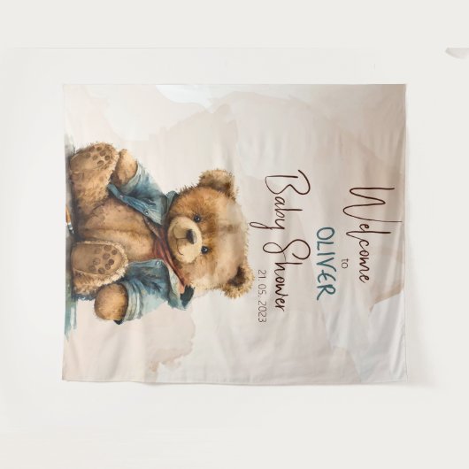 Zoete bruine waterverf teddybeer Baby shower Wandkleed (Voorkant (horizontaal))