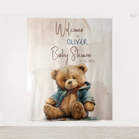 Zoete bruine waterverf teddybeer Baby shower Wandkleed (Voorkant)