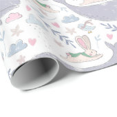 Zoete Bunnies en walvissen met botanische stoffen Cadeaupapier (Rol Hoek)