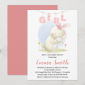 Zoete Bunny Girl Baby Shower Uitnodiging (Voorkant / Achterkant)