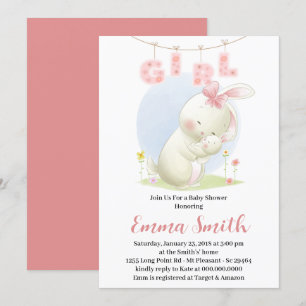 Zoete Bunny Girl Baby Shower Uitnodiging