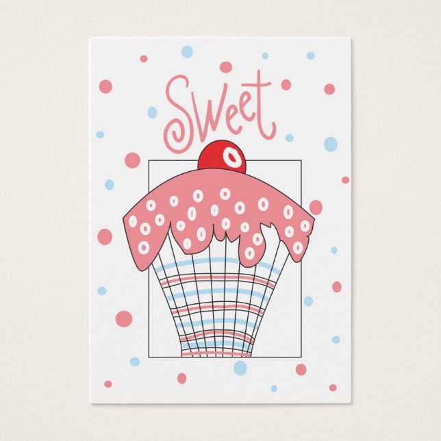 Zoete cadeaukaart met cupcake en polka dots visitekaartje (Voorkant)