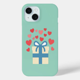 Zoete cadeauverpakking met zwevende liefdeshartjes iPhone 15 case