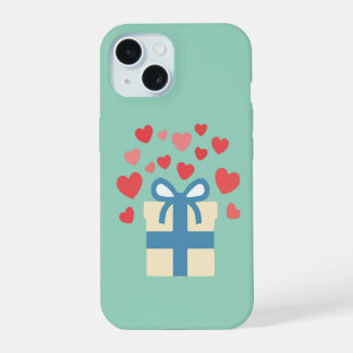 Zoete cadeauverpakking met zwevende liefdeshartjes iPhone 15 case
