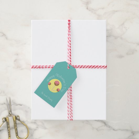 Zoete Cake Pop Valentijnsdag Roze Teal Cadeaulabel (Met Touw)