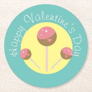 Zoete Cake Pop Valentijnsdag  Roze  Turquoise Ronde Kartonnen Onderzetter