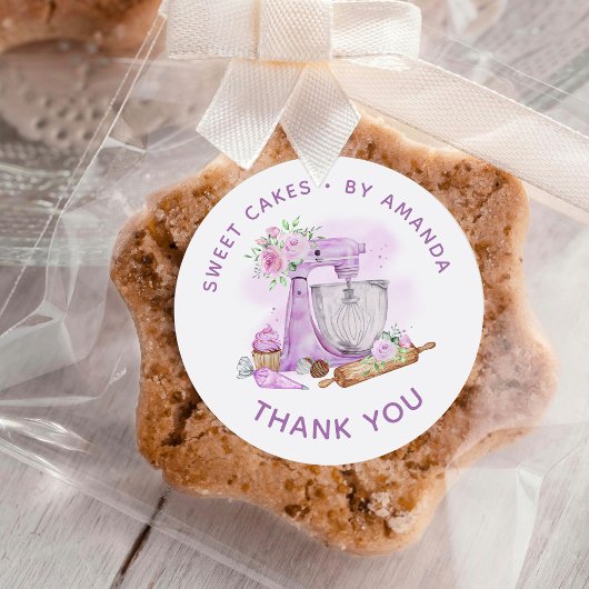 Zoete Cakes Paars Dank je Ronde Sticker