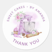Zoete Cakes Paars Dank je Ronde Sticker (Voorkant)
