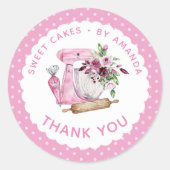 Zoete Cakes Roze Dank je Ronde Sticker (Voorkant)