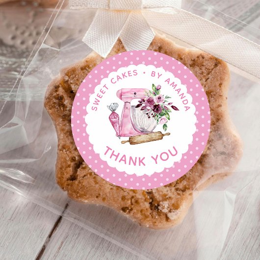 Zoete Cakes Roze Dank je Ronde Sticker