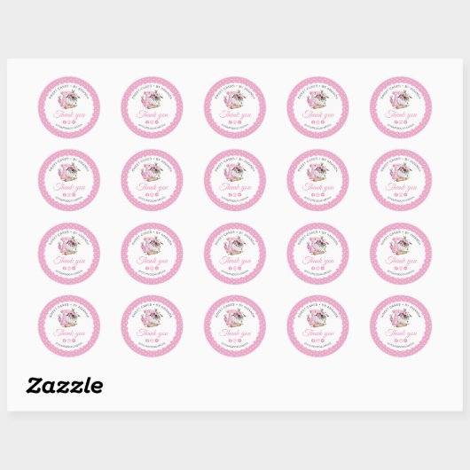 Zoete Cakes Roze Dank je Ronde Sticker (Vel)