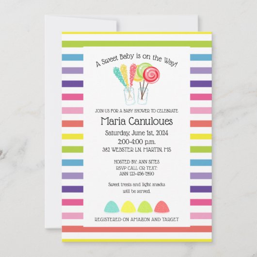 Zoete Candy Baby Shower Uitnodiging (Voorkant)