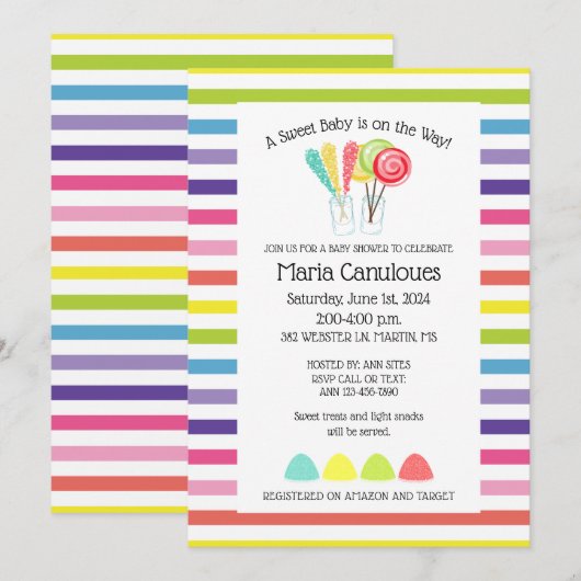 Zoete Candy Baby Shower Uitnodiging (Voorkant / Achterkant)