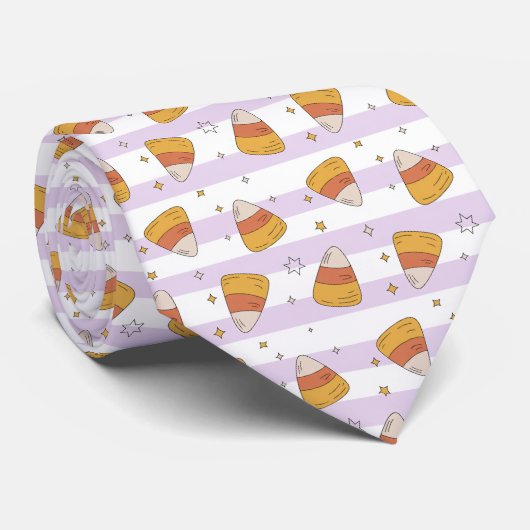 Zoete Candy Corn & Stars Halloween Patroon Stropdas (Opgerold)