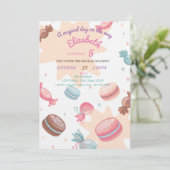 Zoete Candy Macaroons Verjaardagsuitnodiging Kaart (Staand voorkant)