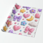 Zoete Candy Pastel Iconen Patroon Cadeaupapier (Uitgerold)