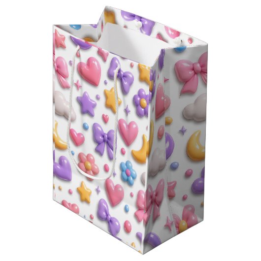 Zoete Candy Pastel Iconen Patroon Medium Cadeauzakje (Voorkant Gekanteld)