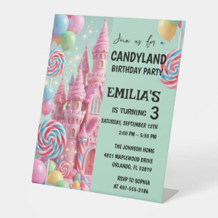 Zoete Candyland Verjaardagsbanner Reclamebord Met Voetstuk