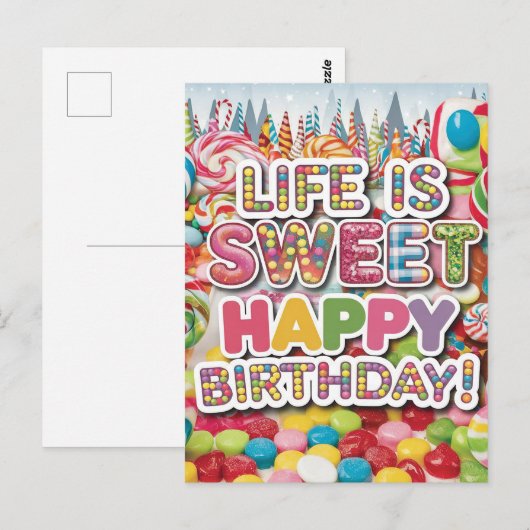 Zoete Candyland Verjaardagsontwerp – Leuk & Kleurr Briefkaart (Voorkant / Achterkant)