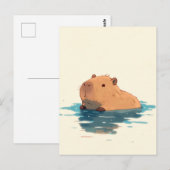 Zoete Capibara Drijvend in Blauwe Wateren Briefkaart (Voorkant / Achterkant)