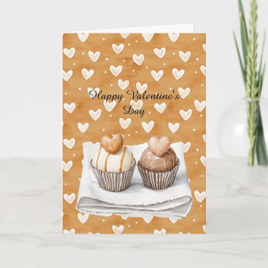 Zoete Caramel Cream Hart Cupcakes Liefde Kaart (Voorkant)