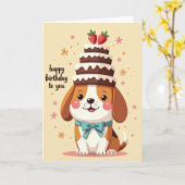 Zoete Cartoon Hond Kaart (Gele Bloem)