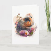 Zoete cavia's in Valentijnsdag met paarse bloemen Feestdagen Kaart (Voorkant)