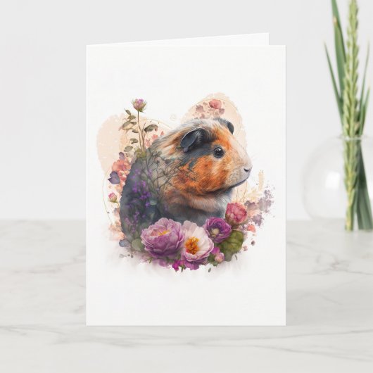 Zoete cavia's in Valentijnsdag met paarse bloemen Feestdagen Kaart (Voorkant)