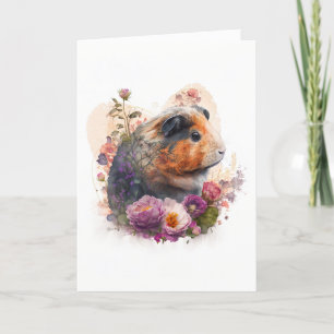 Zoete cavia's in Valentijnsdag met paarse bloemen Feestdagen Kaart