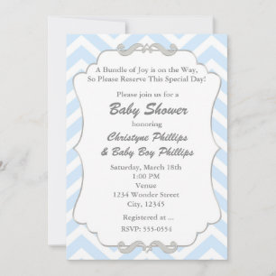 Zoete Chevron Grijze & Blauwe Baby Shower Uitnodig Kaart