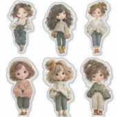 Zoete Chibi Meisje Sticker Sheet 6 Schattige Karak (Voorkant)