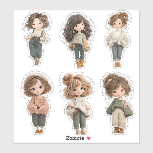 Zoete Chibi Meisje Sticker Sheet 6 Schattige Karak (Vel)