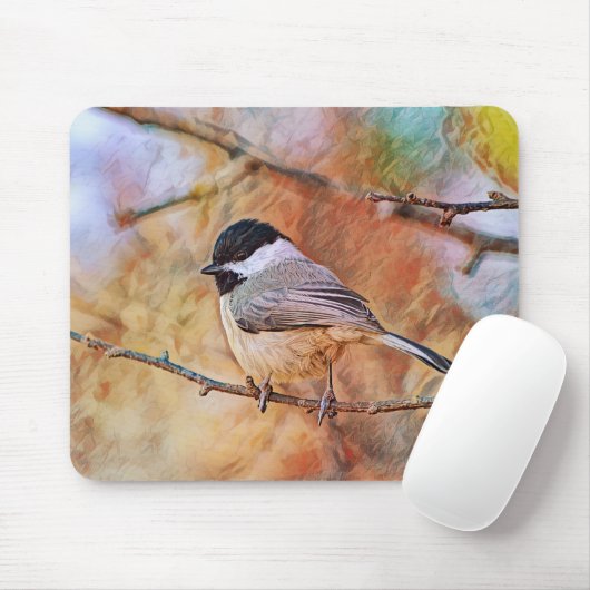 Zoete Chickadee Bird in Wilde Muismat (Met muis)