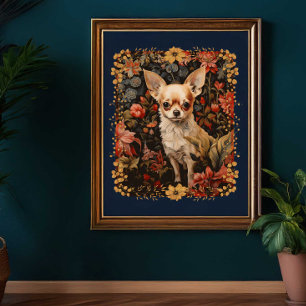 Zoete Chihuahua in een William Morris Style Garden Poster