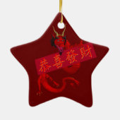 Zoete Chinese Rode Draak Keramisch Ornament (Achterkant)