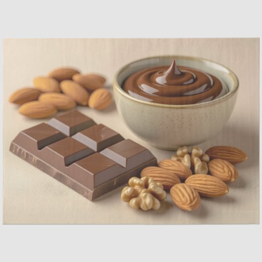 Zoete Chocolade, Chocolade Pasta Kom En Rauwe Note Tissuepapier (Voorkant)