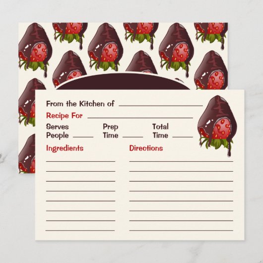 Zoete Chocolade Gedompelde Aardbei Cute Recept Notitiekaartje (Voorkant / Achterkant)