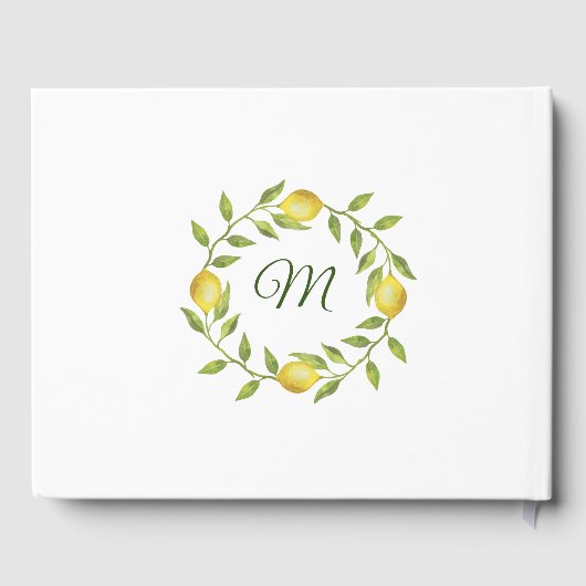 Zoete citroenen en groen waterverf bruidsdouche gastenboek (Achterkant)