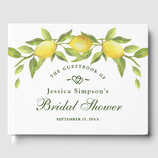 Zoete citroenen en groen waterverf bruidsdouche gastenboek (Voorkant)