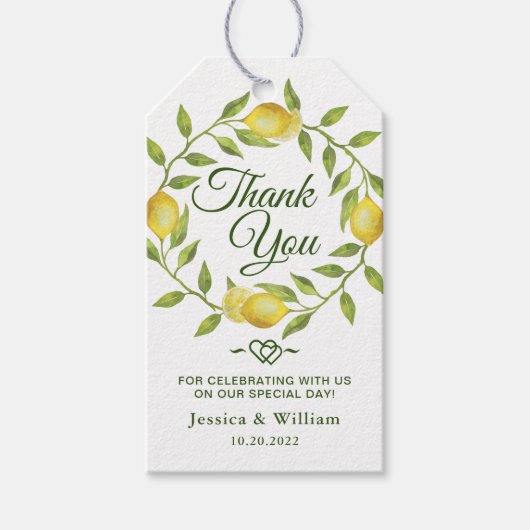 Zoete citroenen & groen bruiloft gunst dank u cadeaulabel (Voorkant)