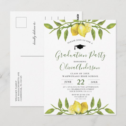 Zoete citroenen groene afstudeerfeest uitnodiging (Voorkant / Achterkant)
